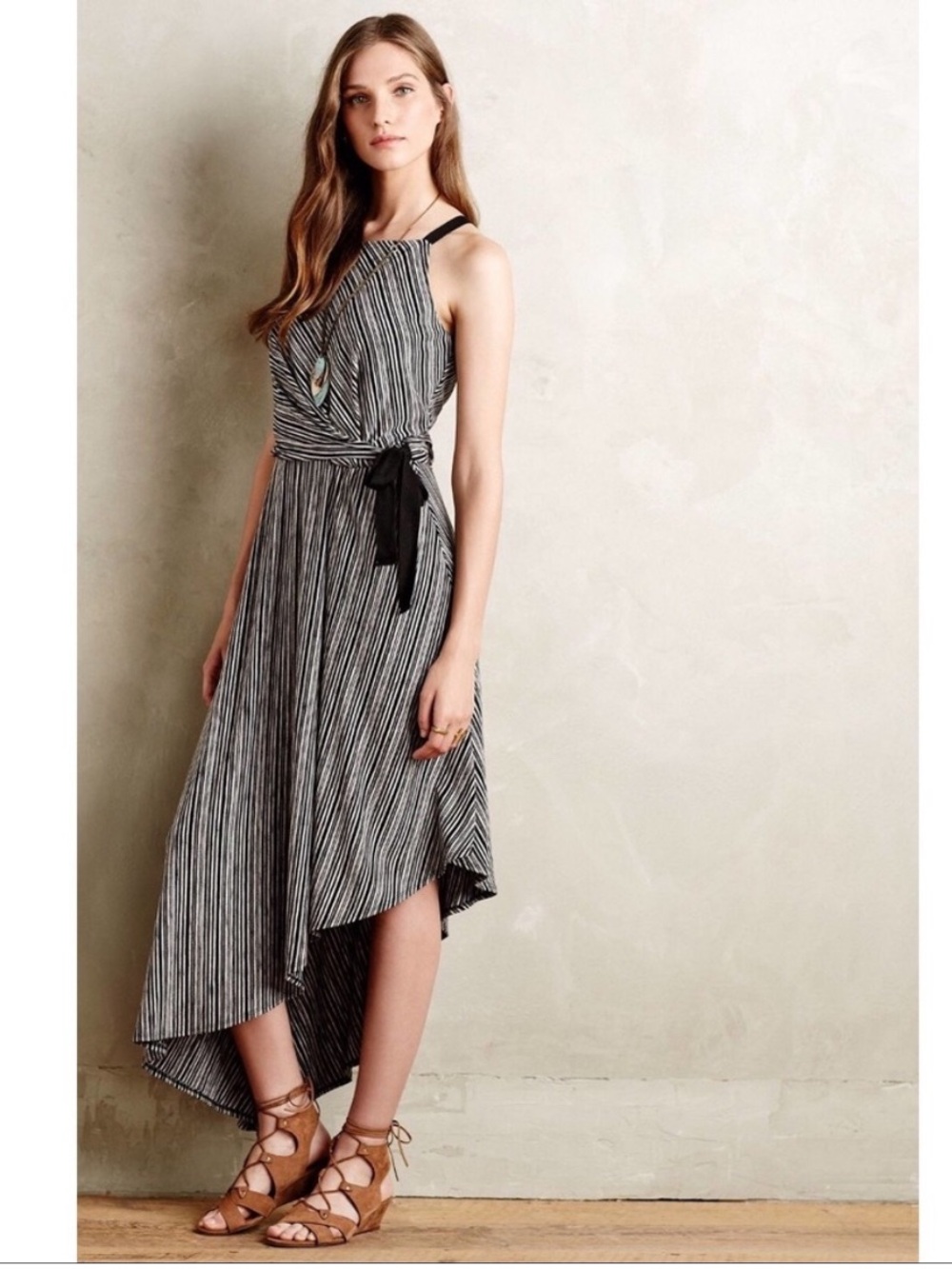 Anthropologie Maeve Salsola Black & White Striped High Low Dress